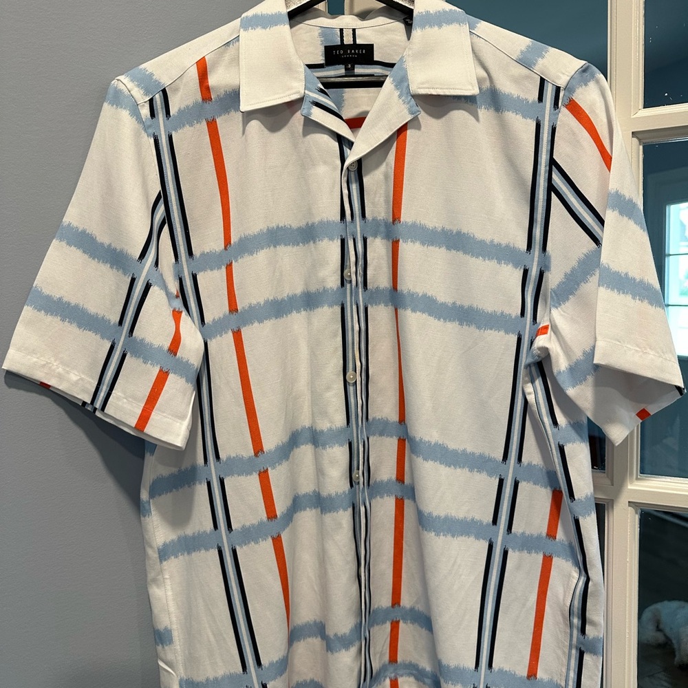 Ted Baker White and Blue Casual Button Down Shirt